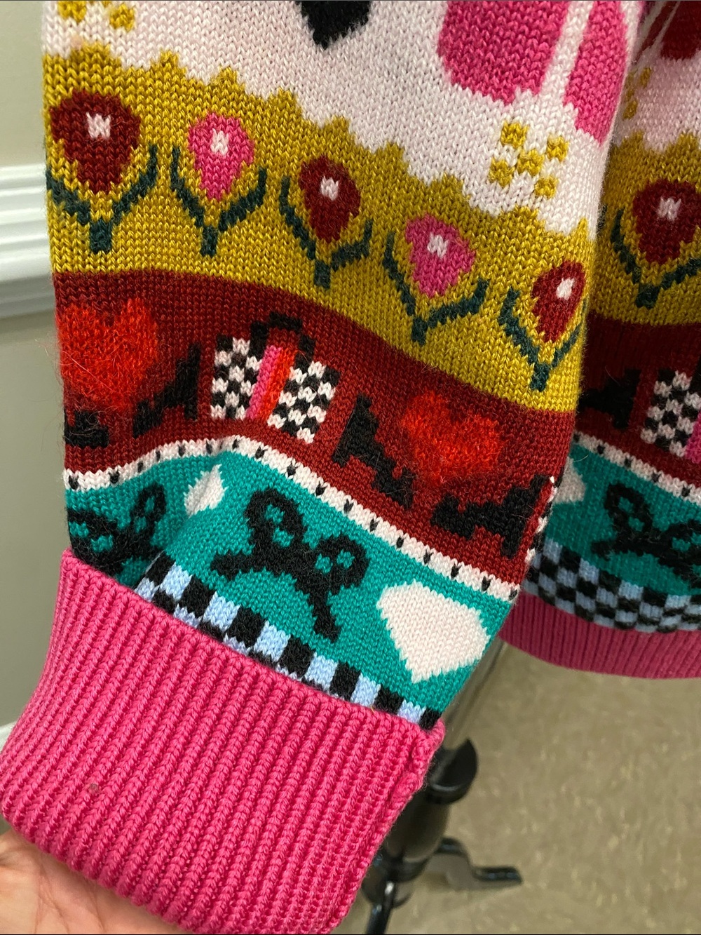 kate spade Multicolor Floral & Heart Crewneck Sweater - Teal/Pink/Red/Yellow - Picture 4 of 11